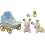Figurines miniatures - SYLVANIAN FAMILIES - Les jumeaux Lapin Chocolat et leur poussette double