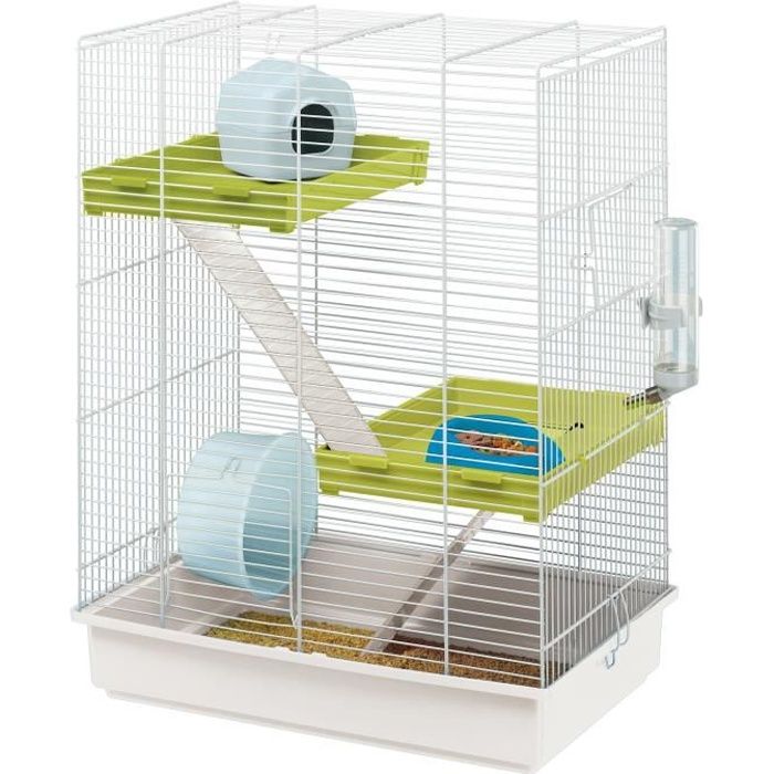 Cage pour hamster 46*29*58 cm - Structure verticale en métal - Accessoires inclus - Blanc - FERPLAST