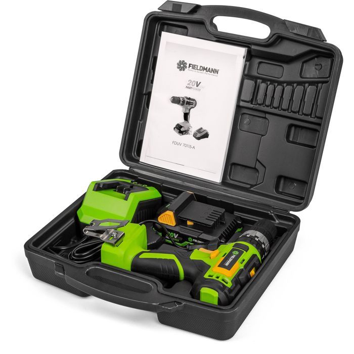 Perceuse a percussion sans fil - FIELDMANN - 20V - Batterie 2Ah - 35 Nm - Chargeur rapide et mallette inclus