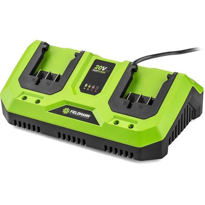 Chargeur double - FIELDMANN - Pour batteries 20V - Charge 2Ah en 60 min - Compatible 2Ah, 4Ah