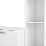 Meuble TV paroi PILVI - Particules mélaminé -Décor blanc mat - porte vitrée + 1 abattant + 5 niches - L220 x P41 x H177,5 cm