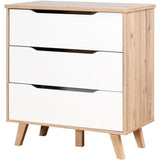 Commode VANKKA 3 Tiroirs - Décor chene et blanc - Scandinave - L 80 x P42 x H86,3cm