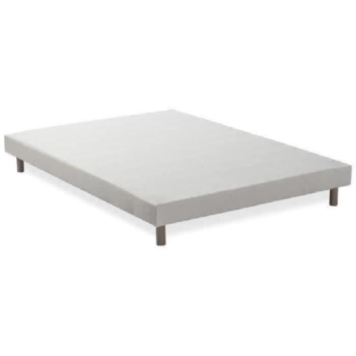 Sommier tapissier a lattes 140 x 190 cm - Bois massif blanc + Pieds - DEKO DREAM Rakenne