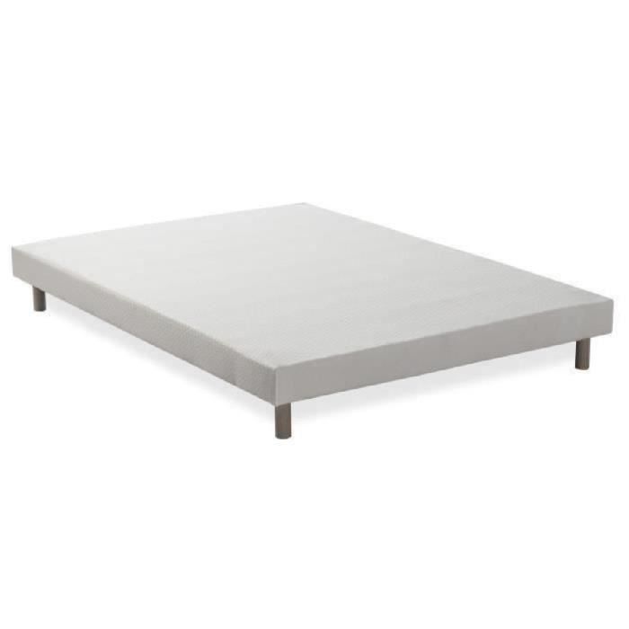 DEKO DREAM Rakenne Sommier tapissier a lattes 160 x 200 - Bois massif blanc + pieds