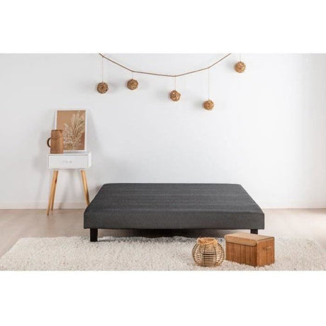 Sommier tapissier a lattes 160 x 200 - Bois massif gris anthracite + pieds - DEKO DREAM Rakenne