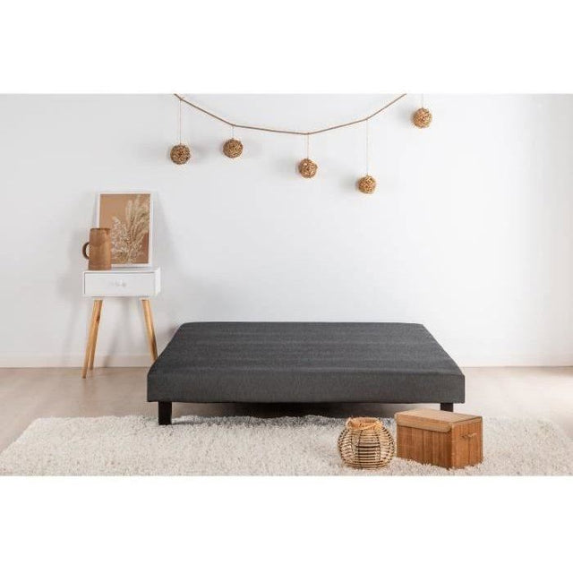 Sommier tapissier a lattes 160 x 200 - Bois massif gris anthracite + pieds - DEKO DREAM Rakenne