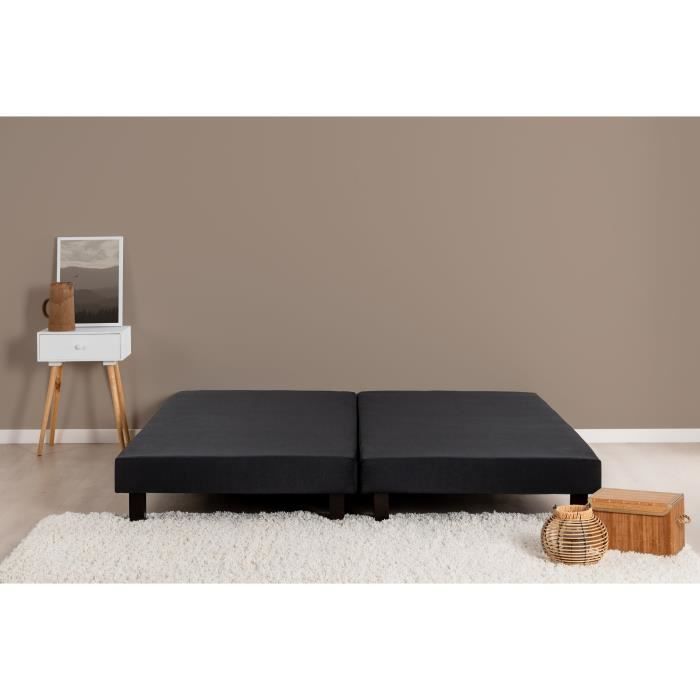 Sommiers tapissiers a lattes 2x80x200 cm - Bois massif Noir + Pieds - DEKO DREAM Rakenne