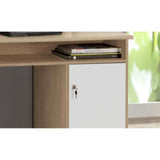 Bureau droit a clés avec 1 porte et 4 tiroirs - Décor chene et blanc - 126 x P 55 x H 76 cm - ALICANTE