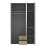 Armoire 3 portes + miroir + 2 tiroirs - Décor chene - L121 x P54 x H200cm - SELKEÄ