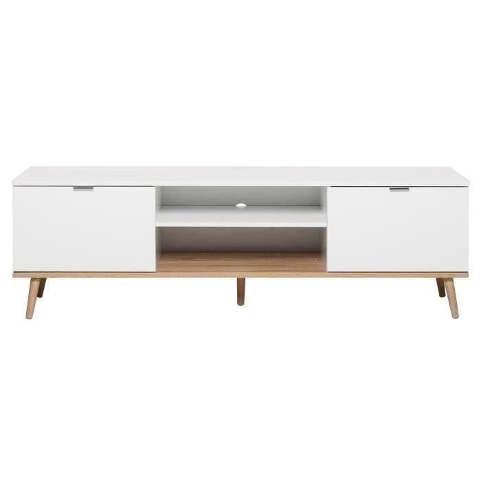 Meuble TV scandinave G÷TEBORG - Blanc - 2 Portes - L 160 x P 40 x H 50 cm