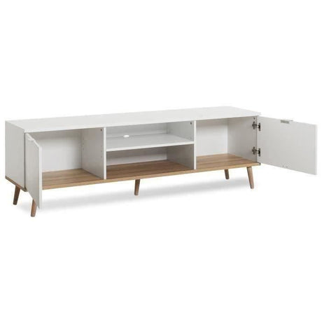 Meuble TV scandinave GÖTEBORG - Blanc - 2 Portes - L 160 x P 40 x H 50 cm