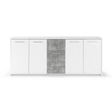 Buffet bas - Panneaux de particules - Blanc et décor gris béton - 4 portes + 3 tiroirs - L 179 x P 42 x H 74,5 cm
