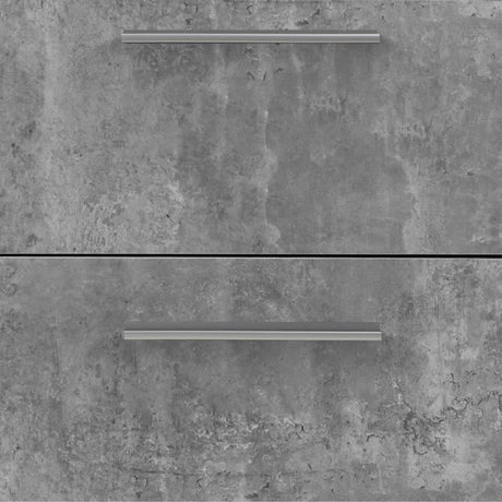 Buffet bas - Panneaux de particules - Blanc et décor gris béton - 4 portes + 3 tiroirs - L 179 x P 42 x H 74,5 cm