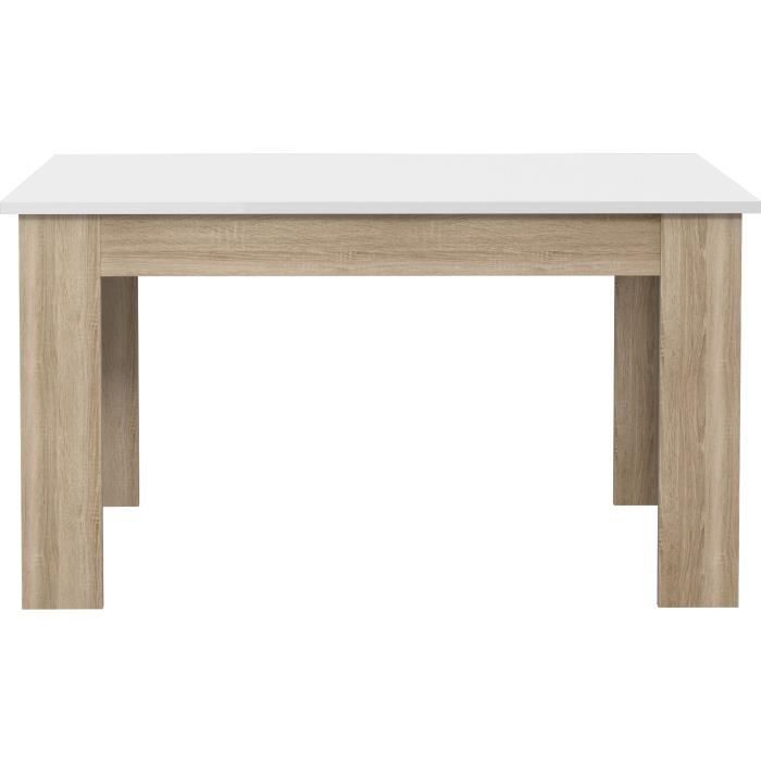 Table a manger PILVI - 4 personnes - Blanc et chene sonoma - L 140 x P 90 x H 75 cm