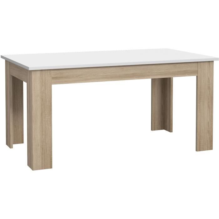 Table a manger PILVI - 6 a 8 personnes - Blanc mat et chene sonoma - Contemporain - L 160 x P 90 x H 75 cm