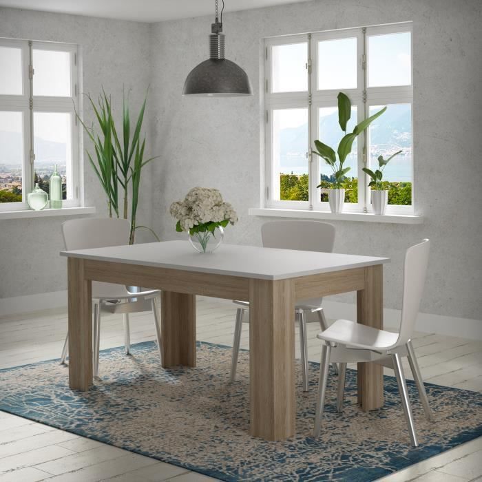 Table a manger PILVI - 6 a 8 personnes - Blanc mat et chene sonoma - Contemporain - L 160 x P 90 x H 75 cm