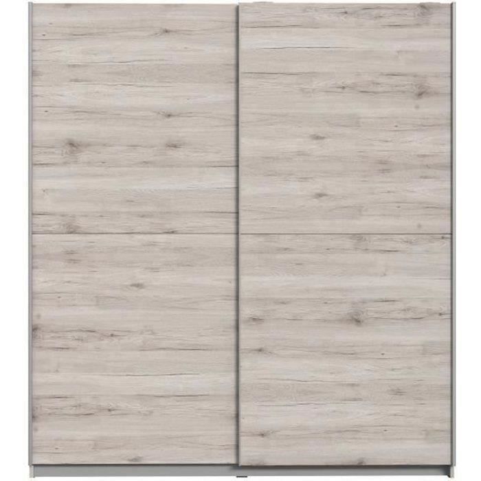 Armoire 2 portes coulissantes - Panneaux de particules - DÈcor chene cendrÈ clair - L 170,3 x P 61,2 x H 190,5 cm - ULOS