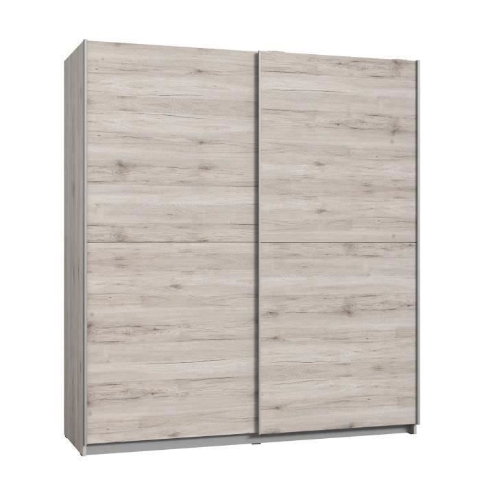 Armoire 2 portes coulissantes - Panneaux de particules - DÈcor chene cendrÈ clair - L 170,3 x P 61,2 x H 190,5 cm - ULOS