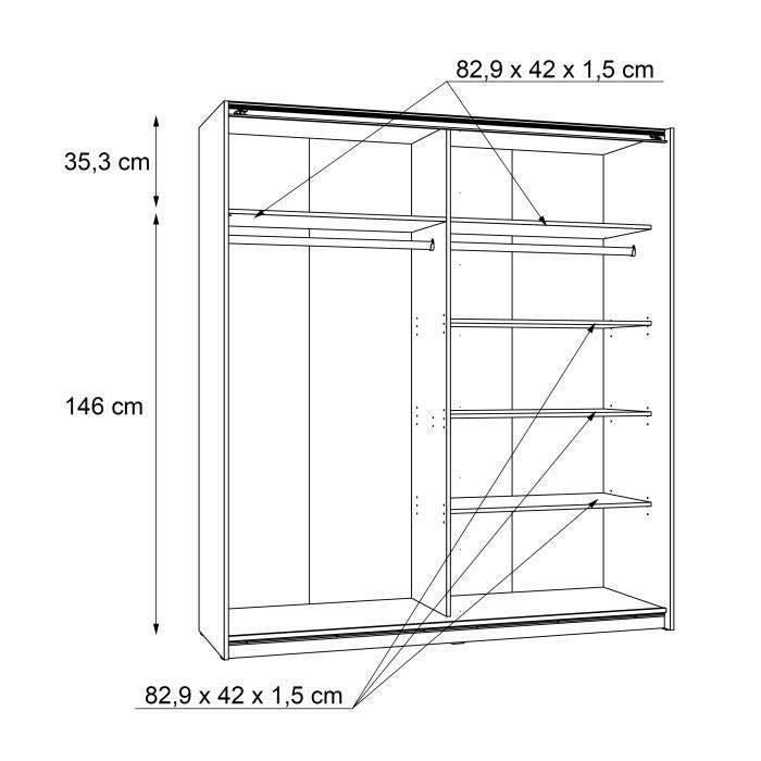 Armoire 2 portes coulissantes - Panneaux de particules - DÈcor chene cendrÈ clair - L 170,3 x P 61,2 x H 190,5 cm - ULOS