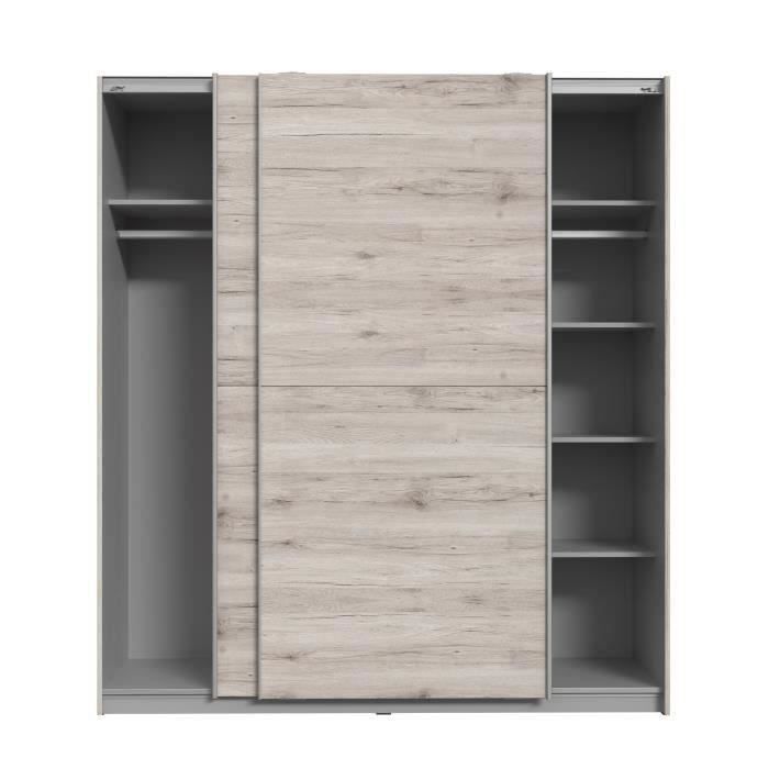 Armoire 2 portes coulissantes - Panneaux de particules - DÈcor chene cendrÈ clair - L 170,3 x P 61,2 x H 190,5 cm - ULOS