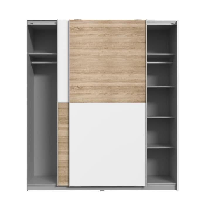 Armoire 2 portes coulissantes - Panneaux de particules - DÈcor chene et blanc - L 170,3 x P 61,2 x H 190,5 cm - ULOS