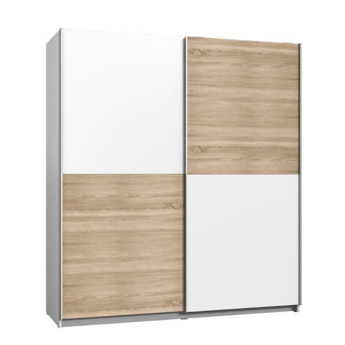 Armoire 2 portes coulissantes - Panneaux de particules - DÈcor chene et blanc - L 170,3 x P 61,2 x H 190,5 cm - ULOS