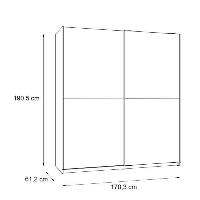 Armoire 2 portes coulissantes - Panneaux de particules - DÈcor chene et blanc - L 170,3 x P 61,2 x H 190,5 cm - ULOS