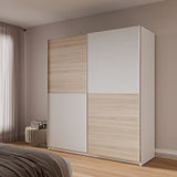 Armoire 2 portes coulissantes - Panneaux de particules - DÈcor chene et blanc - L 170,3 x P 61,2 x H 190,5 cm - ULOS