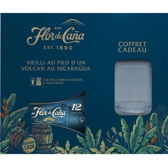 Flor de Caña - 12 ans - Coffret Rhum 40,0% Vol. 70cl + 1 verre