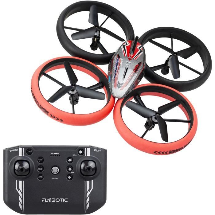 Drone Télécommandé - FLYBOTIC - Bumper Drone Lit - 17 cm - rouge et noir - des 8 ans