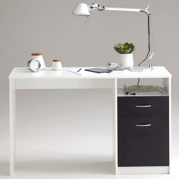 Bureau JACKSON - Décor blanc P/noir - L123 x H76,5 x P50 cm - Fabriqué en Allemagne