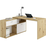 Bureau d'angle avec rangements Diego - Mélaminé chene/blanc brillant - L138 x H75 x P138 cm