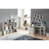 Bureau avec réhausse et rangements BOLTON - Mélamine blanc/gris béton - L138,5 x H91,6 x P53,5 cm