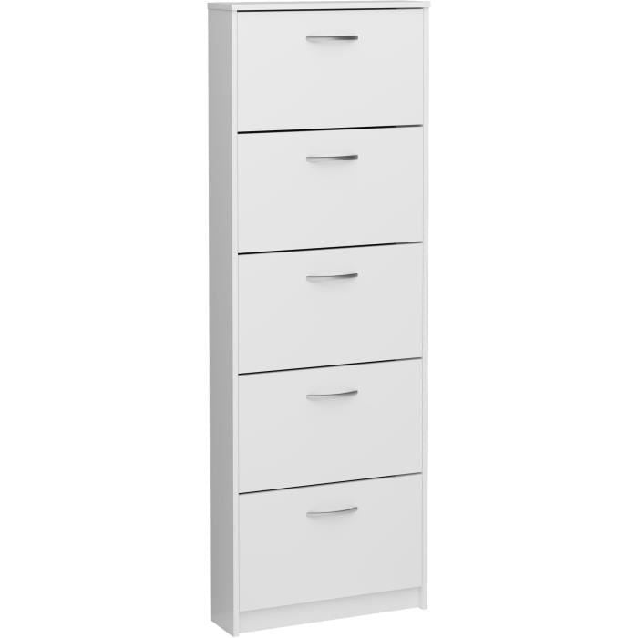 Meuble a chaussures  - Blanc - 5 Abattants - 10 paires - L58,5 x H168,5 x P17 cm - Fabriqué en Allemagne
