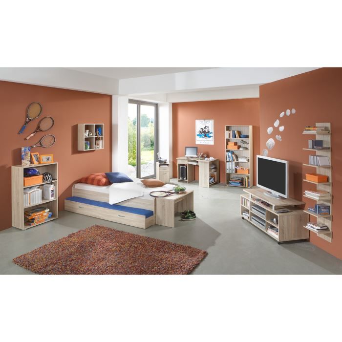 Lit gigogne pour un double couchage - Décor chene - L94,6 x H50,5 x P203 cm - Fabriqué en Allemagne