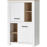 Buffet haut - ELARA - Chene / Blanc mat - 2 portes - 4 niches - 86,7 x 42,2 x 147,1 cm