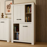 Buffet haut - ELARA - Chene / Blanc mat - 2 portes - 4 niches - 86,7 x 42,2 x 147,1 cm