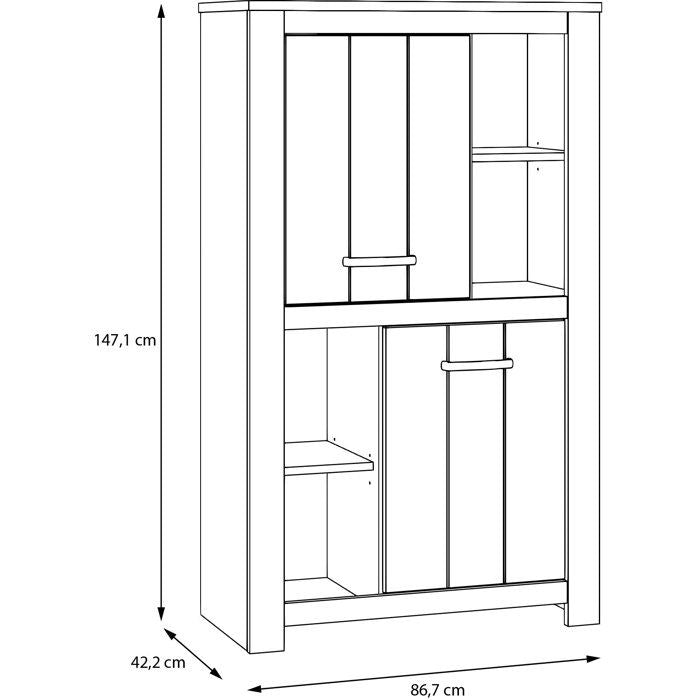 Buffet haut - ELARA - Chene / Blanc mat - 2 portes - 4 niches - 86,7 x 42,2 x 147,1 cm