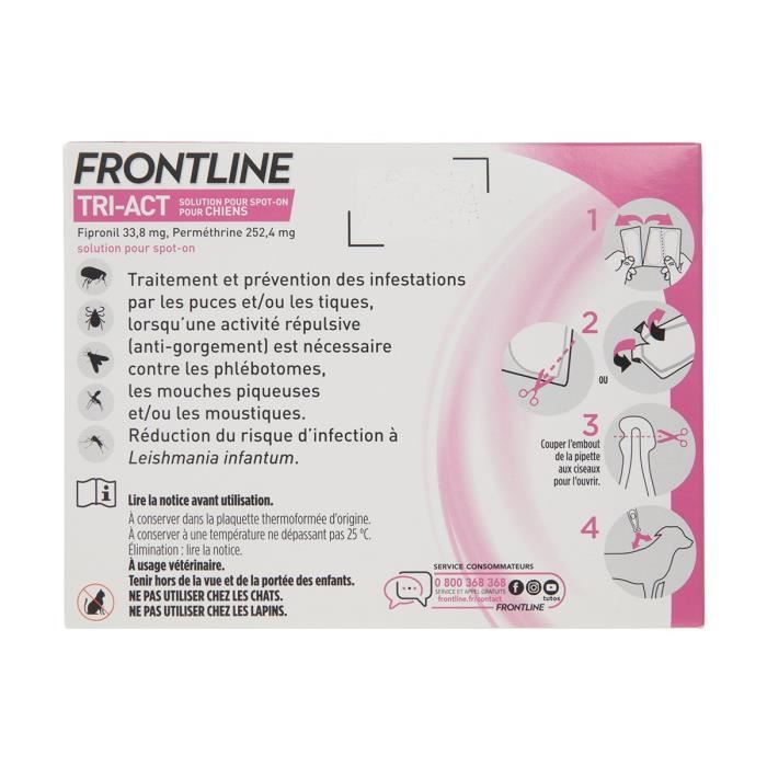 Frontline Tri-Act chien - Anti-puces anti-tiques pour chien XS - 2-5kg - 3 pipettes