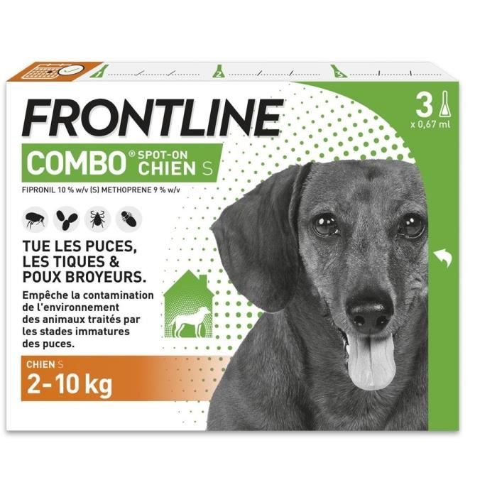 Frontline Combo chien - Anti-puces anti-tiques pour chien S - 2-10kg - 3 pipettes