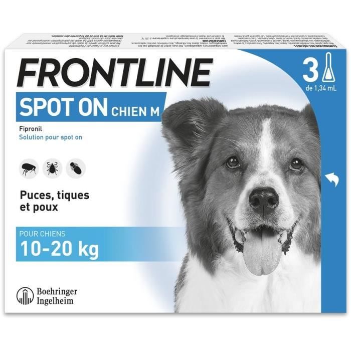 Frontline Spot On chien - Anti-puces anti-tiques pour chien M - 10-20kg - 3 pipettes