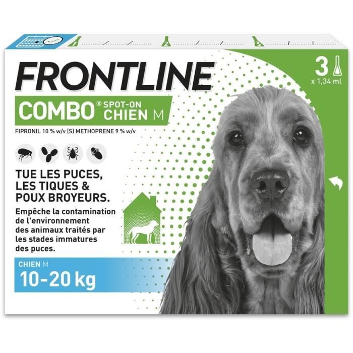 Frontline Combo chien - Anti-puces anti-tiques pour chien M - 10-20kg - 3 pipettes