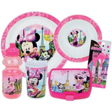Lot Vaisselle Disney Minnie - FUN HOUSE - 006377 - Verre, Assiette Creuse, Assiette Plate, Gourde, Boîte Goûter et Couverts
