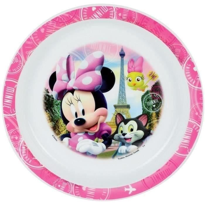 Lot Vaisselle Disney Minnie - FUN HOUSE - 006377 - Verre, Assiette Creuse, Assiette Plate, Gourde, Boîte Goûter et Couverts