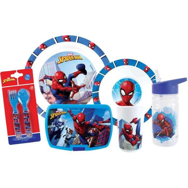 Lot vaisselle - FUN HOUSE - SPIDERMAN - Verre, assiette Ř22 cm et Ř16 cm, couverts, gourde et boite goűter