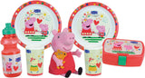 Lot vaisselle - FUN HOUSE - PEPPA PIG - 2 assiettes creuses Ø 22 cm, 2 verres 220 ml, gourde 350 ml, boîte a goûter et peluche 17 cm