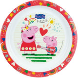 Lot vaisselle - FUN HOUSE - PEPPA PIG - 2 assiettes creuses Ø 22 cm, 2 verres 220 ml, gourde 350 ml, boîte a goûter et peluche 17 cm