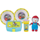 Lot vaisselle - FUN HOUSE - T'CHOUPI - 2 assiettes creuses Ř 16 cm, boîte a goűter, gourde paille et peluche 18 cm