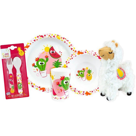 Lot vaisselle - FUN HOUSE - LES AMIS FRUITS - Verre, Assiette creuse Ř16 cm, Assiette plate Ř22 cm, Couverts, Peluche 27 cm