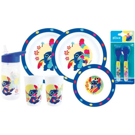 Lot vaisselle - FUN HOUSE - DISNEY LILO ET STITCH - 2 Verres, 2 Assiettes plates Ř22 cm, Assiette creuse Ř16cm, Couverts, Gourde
